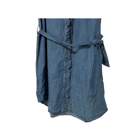 ELAN INTERNATIONAL WOMENS MEDIUM COTTON MINI DRESS RUFFLE SLEEVE W/BELT BLUE NEW - Picture 8 of 13